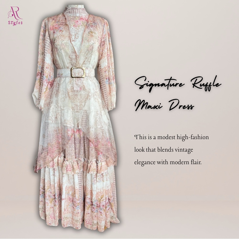 NWT Signature Ruffle Maxi Dress with Belt and Hijab